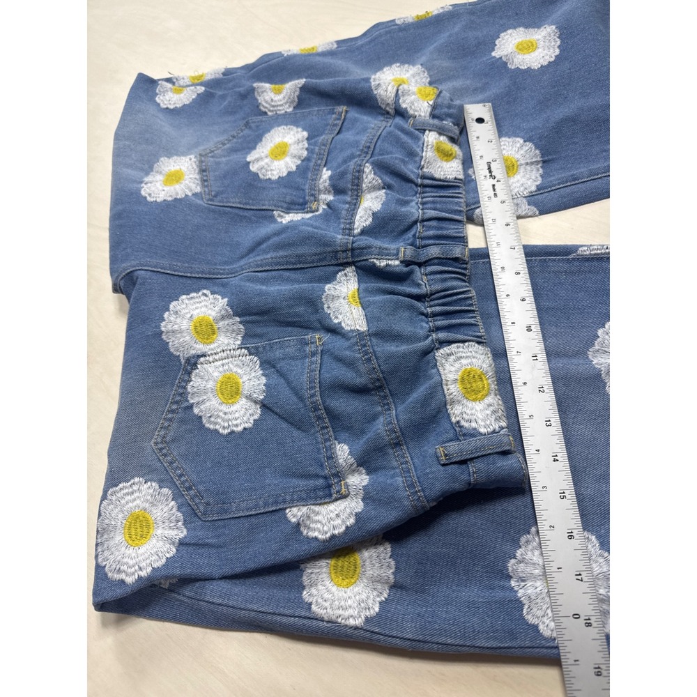 Shop Sassy Frass Daisy Embroidered Wide Leg Jeans Blue Denim Boho Floral Small - Picture 6 of 6